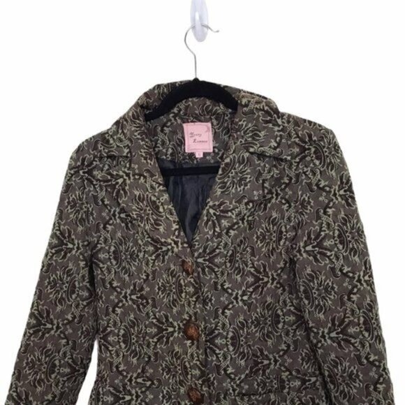 Young Essence Brown Green Embroidered Coat Small - Picture 4 of 12